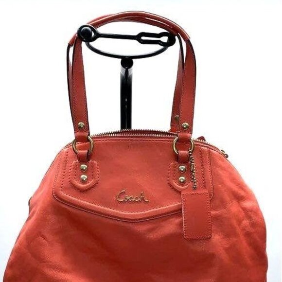 Coach w/COA Salmon Orange Ashley Pleated Leather Satchel 2 way bag - Picture 7 of 7